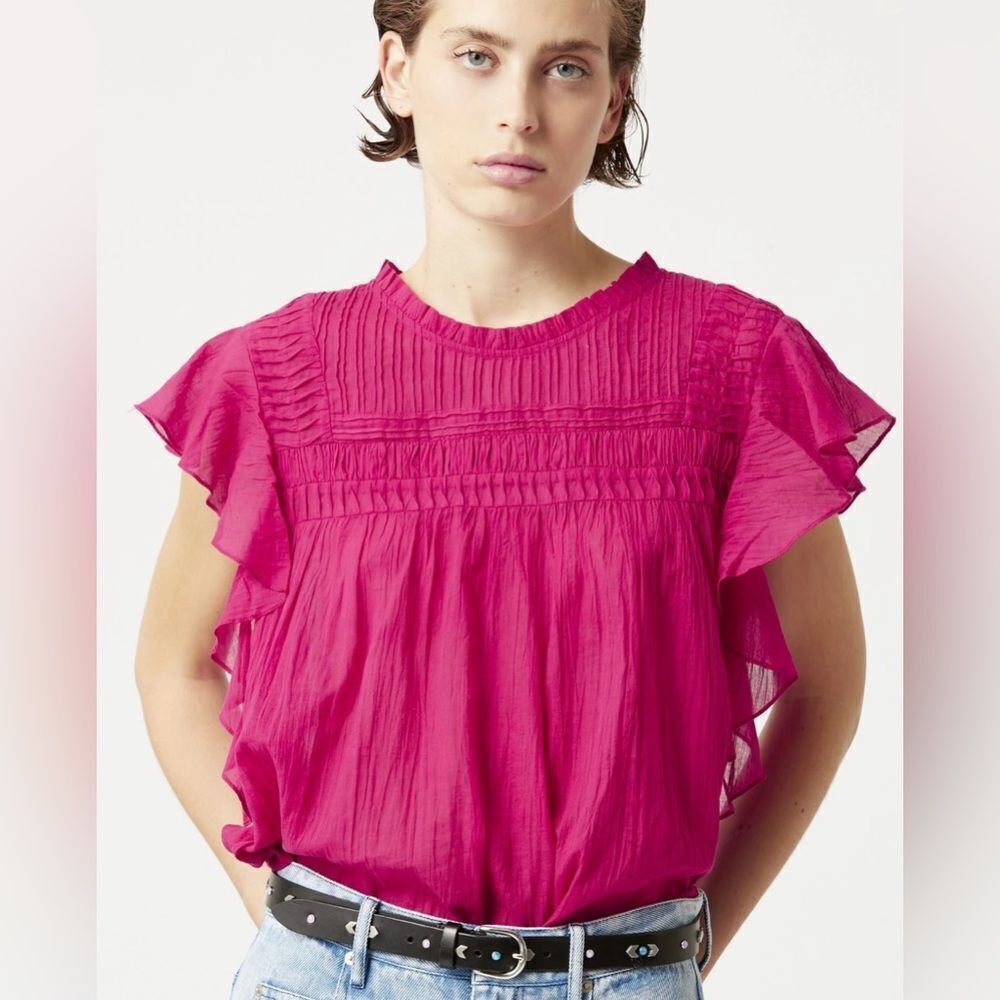 Isabel Marant Etoile sheer cotton Women's Pink Ruffled Layona Top, S